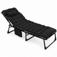 Sezlong pliabil gradina cu saltea confortabila si perna, reglabil 3 pozitii, buzunar lateral, maxim 120 kg, 175x57x71 cm, gri si negru
