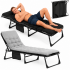 Sezlong pliabil gradina cu saltea confortabila si perna, reglabil 3 pozitii, buzunar lateral, maxim 120 kg, 175x57x71 cm, gri si negru [14]