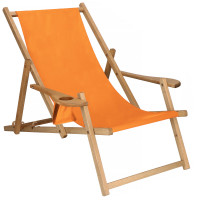 (DL) Sezlong cu suport pahar pliabil din lemn de fag impregnat SERSIMO, 120kg, portocaliu