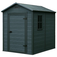 Magazie gradina pentru unelte, cu ventilatie si fereastra, PVC imitatie lemn, 131x186x198 cm, negru