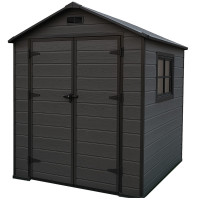 Magazie gradina pentru unelte, cu usa dubla si ventilatie, PVC imitatie lemn, 182x181x219 cm, negru