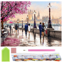 Set de broderie cu diamante 5D, 30x40cm, model Alee pietonala langa rau Set de broderie cu diamante 5D, 30x40cm, model Alee pietonala langa rau