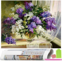 Set de broderie cu diamante 5D, 30x40cm, model Flori de liliac Set de broderie cu diamante 5D, 30x40cm, model Flori de liliac