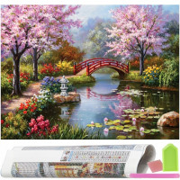 Set de broderie cu diamante 5D, 30x40cm, model Ciresi infloriti Set de broderie cu diamante 5D, 30x40cm, model Ciresi infloriti