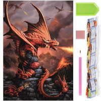 Set de broderie cu diamante 5D, 30x40cm, model Dragon cu pui