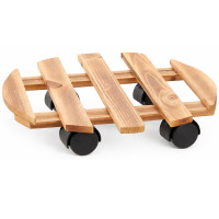 Suport ghiveci cu roti, suport mobil pentru plante, din lemn, diametru 36 cm, maro natur Suport ghiveci cu roti, suport mobil pentru plante, din lemn, diametru 36 cm, maro natur