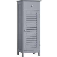 VASAGLE Dulap de depozitare de podea pentru baie, din lemn cu sertar, usa cu lamele, 32x30x87cm, gri VASAGLE Dulap de depozitare de podea pentru baie, din lemn cu sertar, usa cu lamele, 32x30x87cm, gri