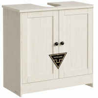 SONGMICS Masca baie pentru chiuveta, suport lavoar, raft reglabil, stil rustic modern, 60x30x61 cm, alb rustic