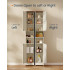 SONGMICS Dulap de baie ingust, cu rafturi reglabile si 2 compartimente deschise, PAL si MDF, 30x30x170 cm, alb rustic [3]