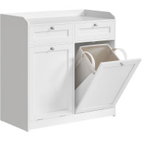 VASAGLE Dulap baie de podea, 2 cosuri de rufe integrate cu saci detasabili, 2 sertare, 79x40x80 cm, alb VASAGLE Dulap baie de podea, 2 cosuri de rufe integrate cu saci detasabili, 2 sertare, 79x40x80 cm, alb