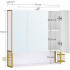 VASAGLE Dulap de baie de perete, 3 usi cu oglinda, compartiment deschis, 15x70x70 cm, alb auriu [4]