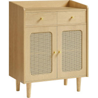 SONGMICS Dulap 70x40x90 cm, cu 2 sertare, raft reglabil si usi duble, MDF si lemn masiv, stil boho, stejar bej SONGMICS Dulap 70x40x90 cm, cu 2 sertare, raft reglabil si usi duble, MDF si lemn masiv, stil boho, stejar bej