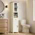 VASAGLE Dulap baie ingust Liry, tip coloana, cu sertar, compartimente deschise si usi, MDF, 33x32x171 cm, alb rustic [4]