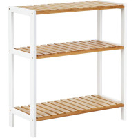SONGMICS Etajera bambus 60x26x66 cm, cu 3 rafturi, kit anti-rasturnare, alb si natur SONGMICS Etajera bambus 60x26x66 cm, cu 3 rafturi, kit anti-rasturnare, alb si natur