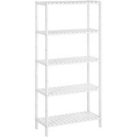 SONGMICS Etajera 5 niveluri, din bambus, pozitii reglabile, multifunctionala pentru bucatarie sau hol, 60x26x130 cm, alb SONGMICS Etajera 5 niveluri, din bambus, pozitii reglabile, multifunctionala pentru bucatarie sau hol, 60x26x130 cm, alb