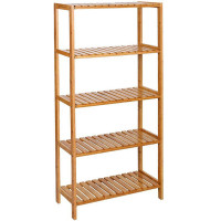 SONGMICS Raft de depozitare din bambus, 5 polite, pentru bucatarie sau baie, 130x60x26cm, maro natural