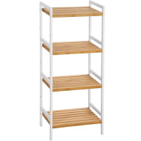 SONGMICS Raft din bambus cu 4 nivele reglabile, pentru bucatarie sau baie, 32x45x111 cm, alb si maro SONGMICS Raft din bambus cu 4 nivele reglabile, pentru bucatarie sau baie, 32x45x111 cm, alb si maro