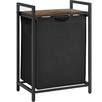 VASAGLE Cos de rufe, sac de rufe detasabil, raft, cadru metalic, 65L, 50x33x72 cm, maro rustic si negru VASAGLE Cos de rufe, sac de rufe detasabil, raft, cadru metalic, 65L, 50x33x72 cm, maro rustic si negru