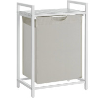 VASAGLE Cos de rufe, sac de rufe detasabil, raft, cadru metalic, 65L, 50x33x72 cm, alb