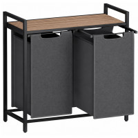VASAGLE Cos de rufe, 2 compartimente, saci de rufe detasabili, raft, cadru metalic, 2x46L, 73x33x72 cm, maro si gri antracit
