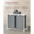 VASAGLE Cos de rufe, 2 compartimente, saci de rufe detasabili, raft, cadru metalic, 2x46L, 73x33x72 cm, alb si gri deschis [6]