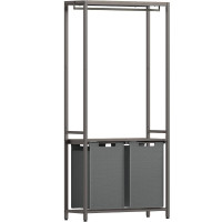 VASAGLE Cos de rufe, 2 compartimente, saci de rufe detasabili, 2 rafturi, tija umerase, 2x46L, 73x33x177cm, gri