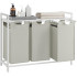 VASAGLE Cos de rufe, 3 compartimente, saci de rufe detasabili, raft, cadru metalic, 3x38L, 93x33x72 cm, alb [8]
