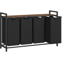 VASAGLE Cos rufe 4x40L, saci detasabili, raft superior si cadru metalic, 116x33x72 cm, maro si negru VASAGLE Cos rufe 4x40L, saci detasabili, raft superior si cadru metalic, 116x33x72 cm, maro si negru