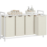 VASAGLE Cos rufe 4x40L, saci detasabili, raft superior si cadru metalic, 116x33x72 cm, alb si crem VASAGLE Cos rufe 4x40L, saci detasabili, raft superior si cadru metalic, 116x33x72 cm, alb si crem