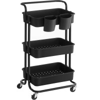 SONGMICS Carucior de depozitare pe roti, pentru bucatarie sau baie, cu 3 nivele, 42x34x86 cm, negru