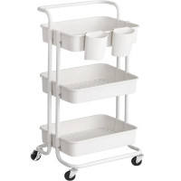 SONGMICS Carucior de depozitare pe roti, pentru bucatarie sau baie, cu 3 nivele, 42x34x86 cm, alb