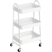 SONGMICS Carucior depozitare 3 niveluri cu roti si frane, structura metalica, 41x31x78 cm, alb