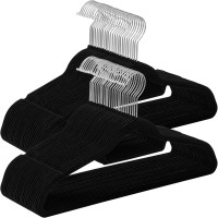 SONGMICS Set de 50 de umerase pentru haine, anti-alunecare cu catifea, bara de cravata si carlig pivotant, 43,5 cm, negru SONGMICS Set de 50 de umerase pentru haine, anti-alunecare cu catifea, bara de cravata si carlig pivotant, 43,5 cm, negru