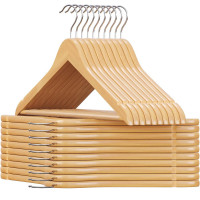 SONGMICS Set de 20 umerase din lemn, cu bara anti-alunecare pentru pantaloni, carlig pivotant la 360°, 45cm, natur SONGMICS Set de 20 umerase din lemn, cu bara anti-alunecare pentru pantaloni, carlig pivotant la 360°, 45cm, natur