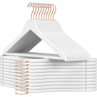 SONGMICS Set de 20 de umerase din lemn, cu bara antiderapanta pentru pantaloni si carlig rotativ, 45 cm, alb SONGMICS Set de 20 de umerase din lemn, cu bara antiderapanta pentru pantaloni si carlig rotativ, 45 cm, alb
