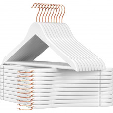 SONGMICS Set de 20 de umerase din lemn, cu bara antiderapanta pentru pantaloni si carlig rotativ, 45 cm, alb