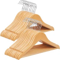 SONGMICS Set 20 umerase pentru organizarea hainelor copiilor de 7-12 ani, lemn masiv de artar, forma adaptata hainelor mici, bara pentru pantaloni si