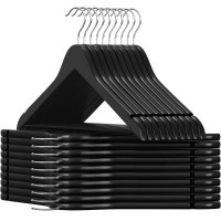 SONGMICS Umerase haine 45x23 cm, set 20 buc, lemn masiv cu bara pentru pantaloni si carlig rotativ, negru SONGMICS Umerase haine 45x23 cm, set 20 buc, lemn masiv cu bara pentru pantaloni si carlig rotativ, negru