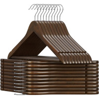 SONGMICS Set 20 umerase pentru organizarea hainelor in dressing, din lemn masiv de artar, bara antiderapanta pentru pantaloni, carlige rotative 360°,
