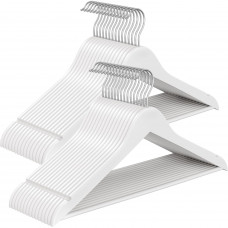 SONGMICS Set de 30 de umerase din lemn, carlige rotative 360°, cu bara pentru pantaloni, 43 cm, alb