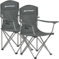 SONGMICS Set 2 scaune pliabile camping cu suport bauturi, husa transport, 150 kg, 54x86x97 cm, gri