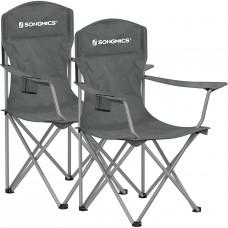 SONGMICS Set 2 scaune pliabile camping cu suport bauturi, husa transport, 150 kg, 54x86x97 cm, gri