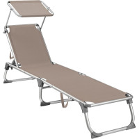 SONGMICS Sezlong pliabil, cu parasolar, spatar reglabil in 5 pozitii, maxim 150kg, 193x55x31cm, taupe