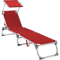 SONGMICS Sezlong pliabil, cadru usor din aluminiu, cu parasolar, spatar reglabil in 5 pozitii, maxim 150kg, 193x55x31cm, rosu SONGMICS Sezlong pliabil, cadru usor din aluminiu, cu parasolar, spatar reglabil in 5 pozitii, maxim 150kg, 193x55x31cm, rosu