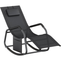 SONGMICS Sezlong balansoar gradina, cu tetiera reglabila si buzunar lateral, cadru otel, maxim 150 kg, 151x56x97 cm, negru
