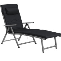 SONGMICS Sezlong pliabil, cu saltea groasa si tetiera, spatar reglabil, maxim 150kg, 183x60x39cm, negru SONGMICS Sezlong pliabil, cu saltea groasa si tetiera, spatar reglabil, maxim 150kg, 183x60x39cm, negru