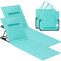 SONGMICS Set 2 sezlonguri plaja pliabile, spatar reglabil in 4 pozitii, tetiera, buzunar depozitare, 158x55 cm, albastru turqoise
