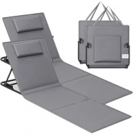 SONGMICS Set 2 sezlonguri plaja pliabile, spatar reglabil in 4 pozitii, tetiera, buzunar depozitare, 158x55 cm, gri