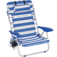 SONGMICS Scaun de plaja portabil cu spatar rabatabil in 4 pozitii, cu cotiere, maxim 150kg, alb albastru SONGMICS Scaun de plaja portabil cu spatar rabatabil in 4 pozitii, cu cotiere, maxim 150kg, alb albastru