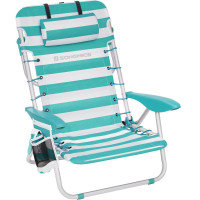 SONGMICS Scaun de plaja portabil cu spatar rabatabil in 4 pozitii, cu cotiere, maxim 150kg, alb verde SONGMICS Scaun de plaja portabil cu spatar rabatabil in 4 pozitii, cu cotiere, maxim 150kg, alb verde